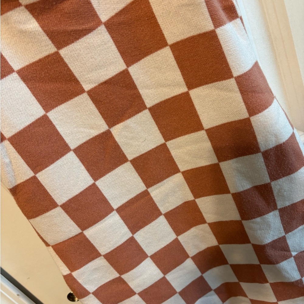 Brown and White Checkered sweater Dress adjustable straps - Picture 2 of 4